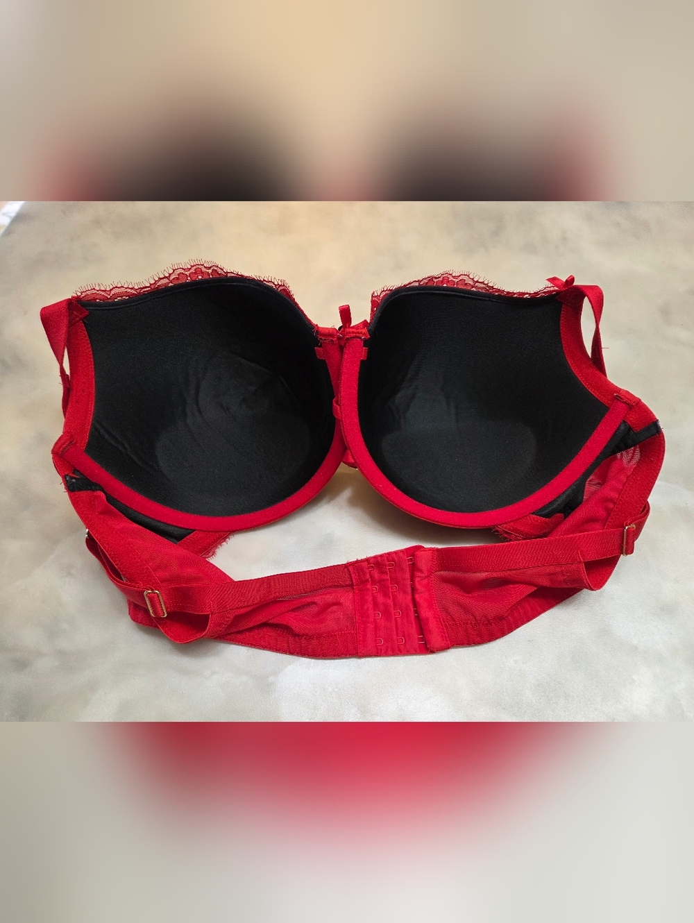 Cacique Boost Balconette Red Lace/Black Underwire Bra Size 44DD - Picture 5 of 8